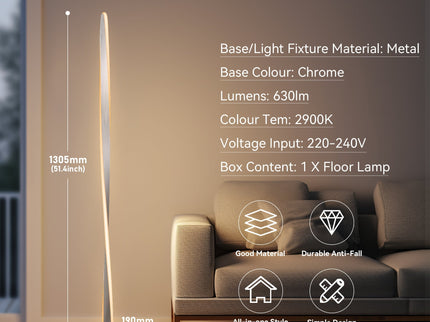 Enhalus LED Floor Lamp Brushed Chrome Black Modern Metal Light.