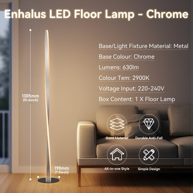 Enhalus LED Floor Lamp Brushed Chrome Black Modern Metal Light.