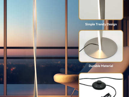Enhalus LED Floor Lamp Brushed Chrome Black Modern Metal Light.