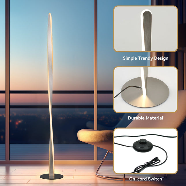 Enhalus LED Floor Lamp Brushed Chrome Black Modern Metal Light.