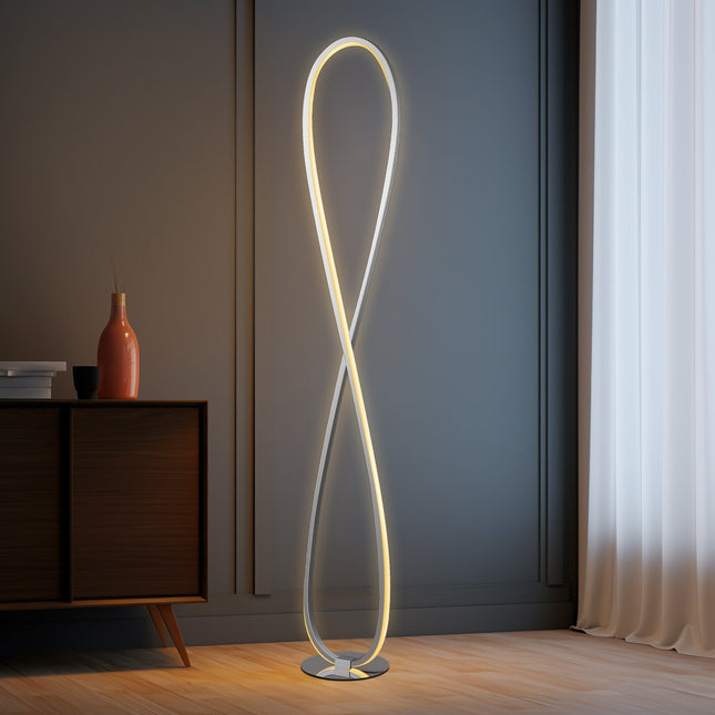 Infinite LED Floor Lamp Chrome Stylish Modern Lighting for Home.