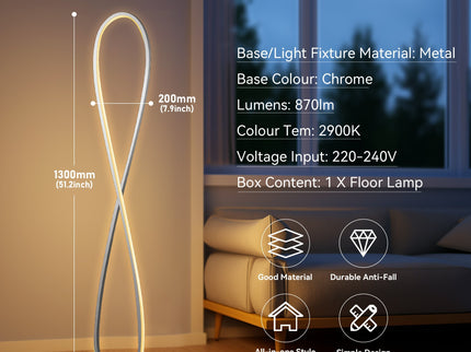 Infinite LED Floor Lamp Chrome Stylish Modern Lighting for Home.