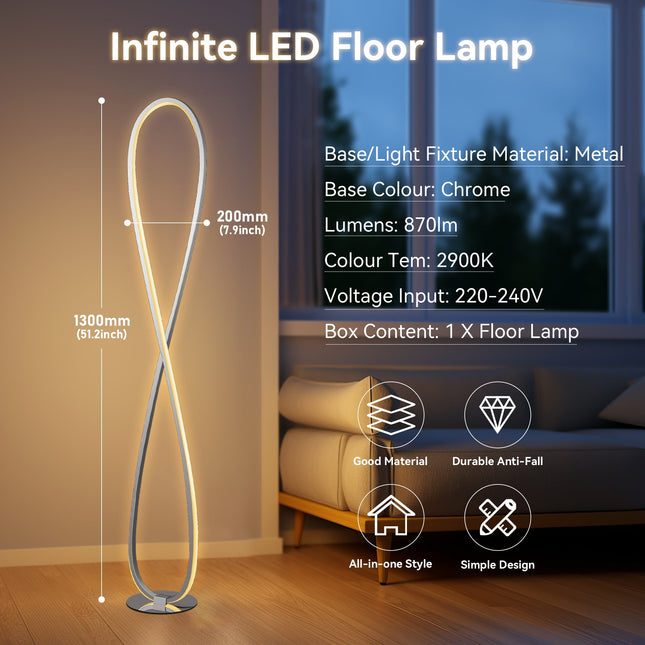 Infinite LED Floor Lamp Chrome Stylish Modern Lighting for Home.