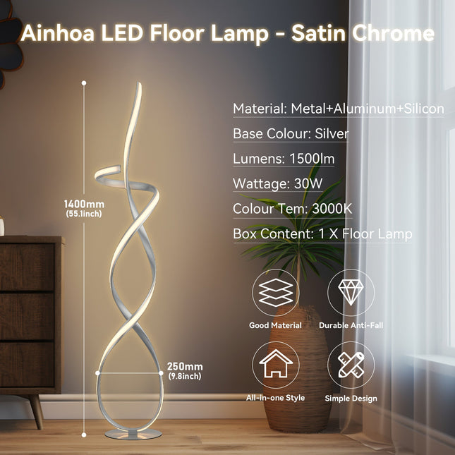 Ainhoa LED Floor Lamp Satin Chrome Gold Modern Statement Lighting.
