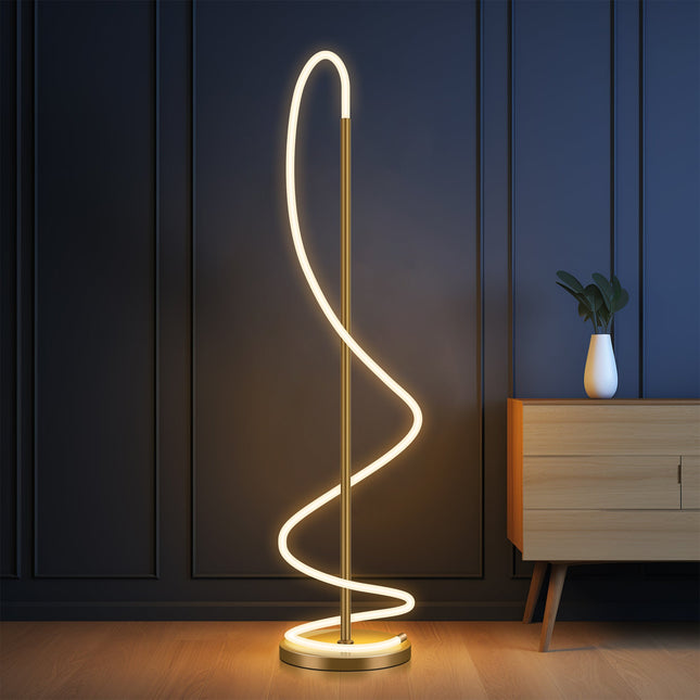Lyona LED Floor Lamp - Gold Modern Metal Lighting for Home.