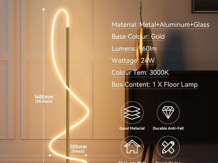 Lyona LED Floor Lamp - Gold Modern Metal Lighting for Home.