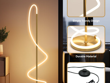 Lyona LED Floor Lamp - Gold Modern Metal Lighting for Home.