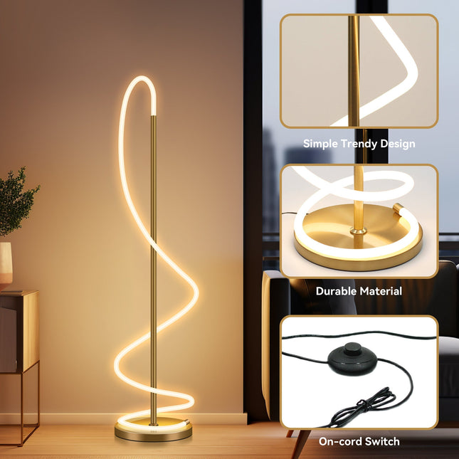 Lyona LED Floor Lamp - Gold Modern Metal Lighting for Home.