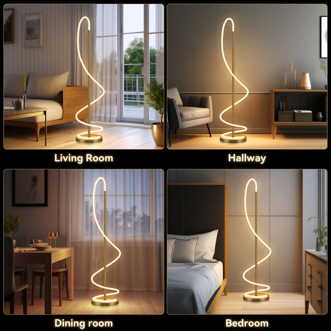 Lyona LED Floor Lamp - Gold Modern Metal Lighting for Home.