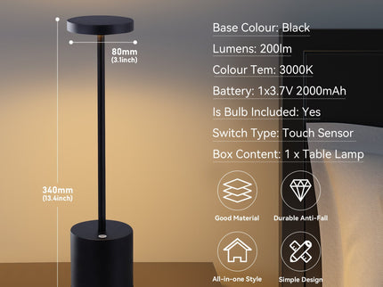 Portable LED Bar Table Lamp Copper Black Silver Modern Touch Light.
