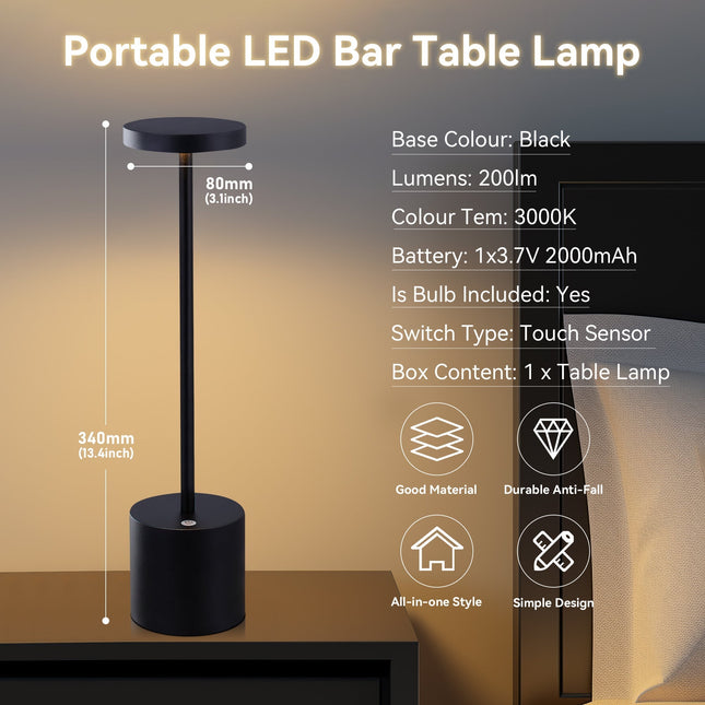 Portable LED Bar Table Lamp Copper Black Silver Modern Touch Light.