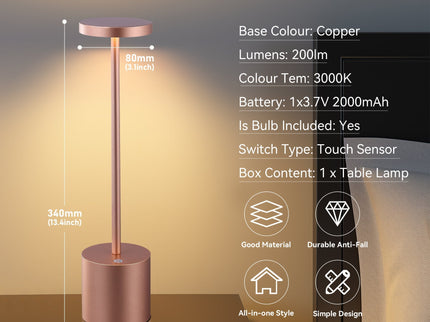 Portable LED Bar Table Lamp Copper Black Silver Modern Touch Light.