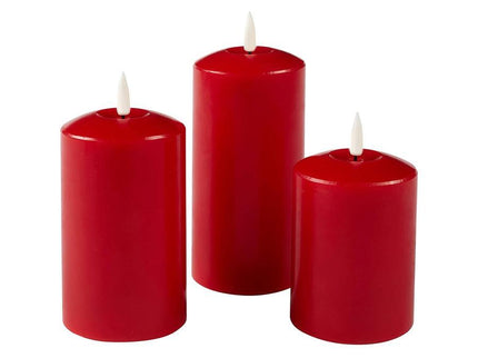 Set of 2 LED RED Wax Pillar Candles 13.5cm