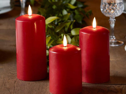 Set of 2 LED RED Wax Pillar Candles 13.5cm