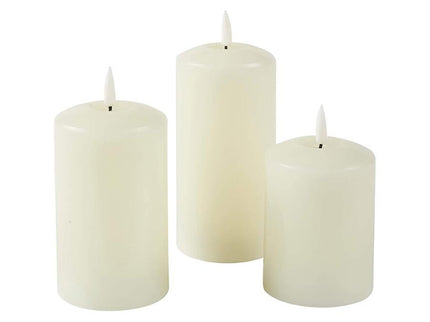 Set of 2 LED Ivory Wax Pillar Candles 13.5cm