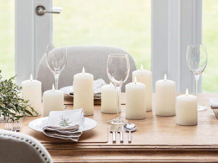 Set of 2 LED Ivory Wax Pillar Candles 13.5cm