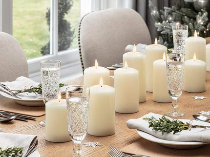 Set of 2 LED Ivory Wax Pillar Candles 13.5cm