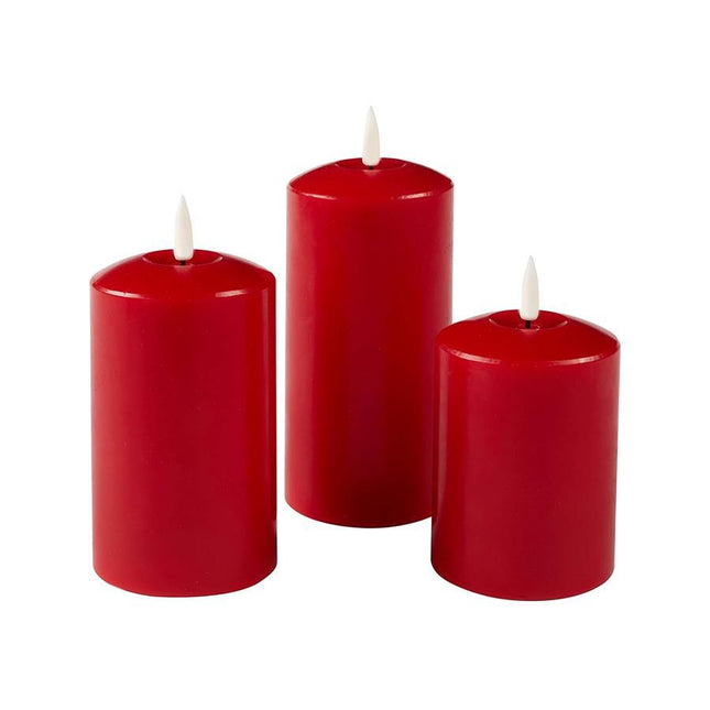 Set of 2 LED RED Wax Pillar Candles 18cm