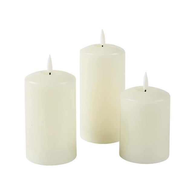 Set of 2 LED Ivory Wax Pillar Candles 18cm