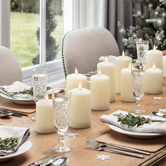 Set of 2 LED Ivory Wax Pillar Candles 18cm