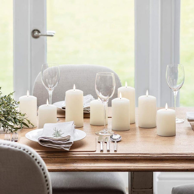 Set of 2 LED Ivory Wax Pillar Candles 23.5cm