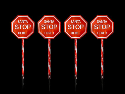 Set of 4 LED Santa Stop Here Connectable Stakes