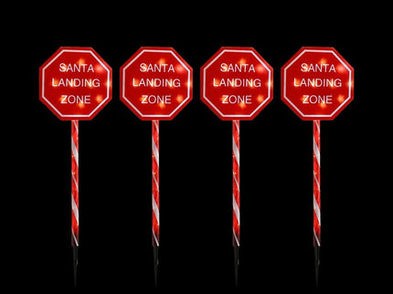 Set of 4 LED Santa Stop Here Connectable Stakes