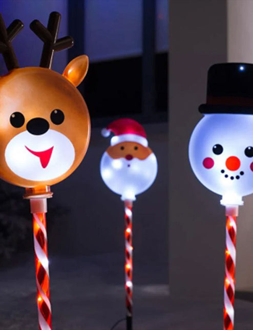 3 LED Santa Snowman Reindeer Pathway Stake Lights