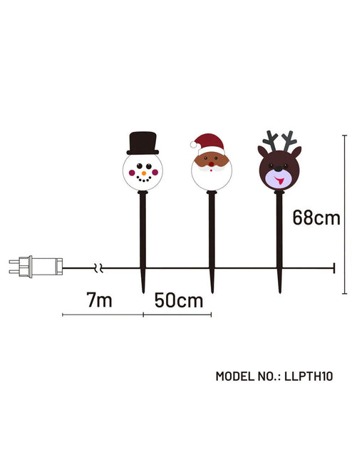 3 LED Santa Snowman Reindeer Pathway Stake Lights