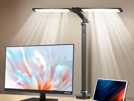Emitto Double Head LED Desk Lamp Dimmable With Clamp for Workspace.