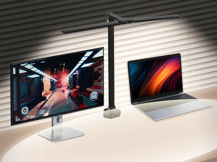 Emitto Double Head LED Desk Lamp Dimmable With Clamp for Workspace.