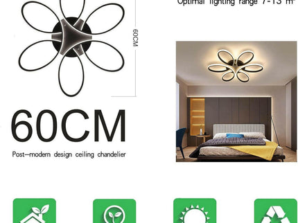 Modern LED Chandelier Flush Mount Lamp Remote Control 60cm for Home Lighting.