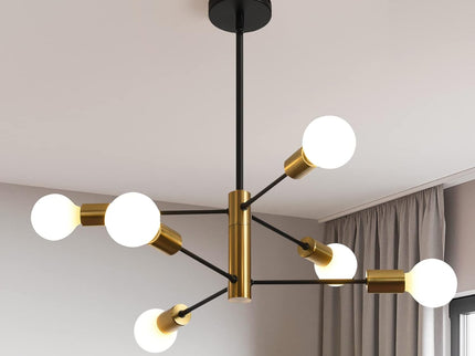 Sputnik Chandelier Modern Industrial 6-Light Black and Gold Pendant Light
