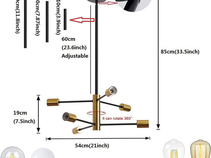 Sputnik Chandelier Modern Industrial 6-Light Black and Gold Pendant Light