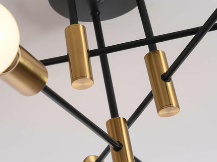 Mid Century Chandelier Modern 6-Light Black and Gold Ceiling Light.