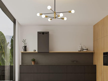 Sputnik Chandelier Modern Industrial 8-Light Black Gold Stylish Ceiling Light