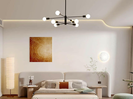 Modern Sputnik Chandelier 8 Light Black Stylish Ceiling Light Fixture.