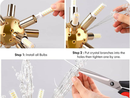Modern Crystal Chandelier Firework 8 Lights Elegant Pendant Light.