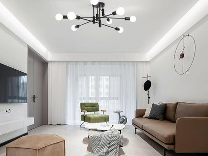 Modern Semi Flush Chandelier 8 Light Black for Elegant Lighting.