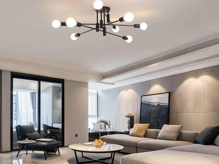 Modern Semi Flush Chandelier 8 Light Black for Elegant Lighting.