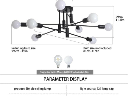 Modern Semi Flush Chandelier 8 Light Black for Elegant Lighting.
