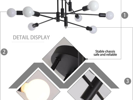 Modern Semi Flush Chandelier 8 Light Black for Elegant Lighting.