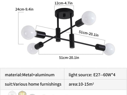 Mid Century Chandelier Modern 4-Light Sputnik Ceiling Light Fixture.