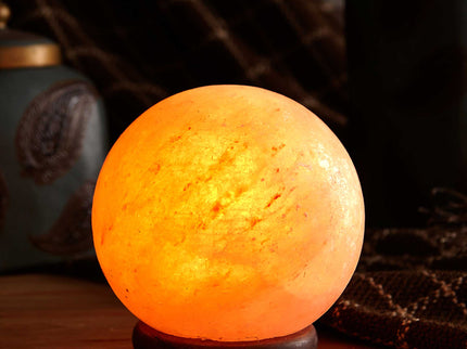 12V 12W 5 Inch Ball Himalayan Pink Salt Lamp Carved Rock Crystal Light Bulb On Off.