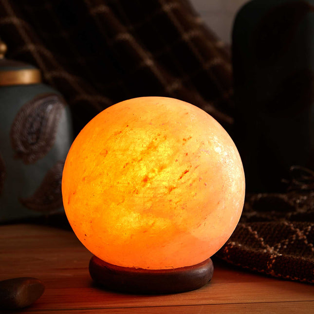 12V 12W 5 Inch Ball Himalayan Pink Salt Lamp Carved Rock Crystal Light Bulb On Off.