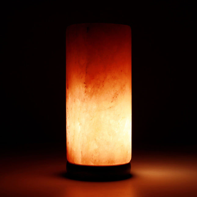 12V 12W Cylinder Himalayan Pink Salt Lamp Carved Rock Crystal Light Bulb On Off.