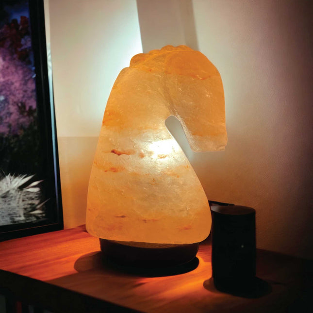 12V 12W Horse Himalayan Pink Salt Lamp Carved Knight Rock Crystal Light Bulb On/Off.