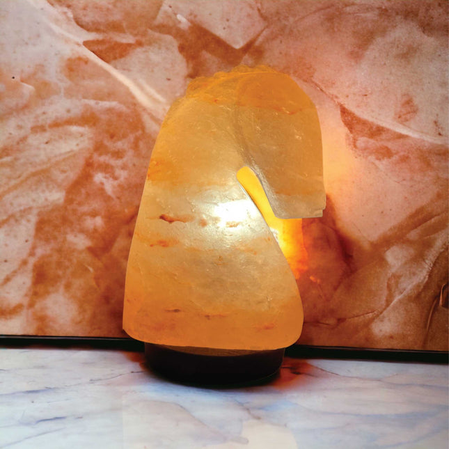 12V 12W Horse Himalayan Pink Salt Lamp Carved Knight Rock Crystal Light Bulb On/Off.