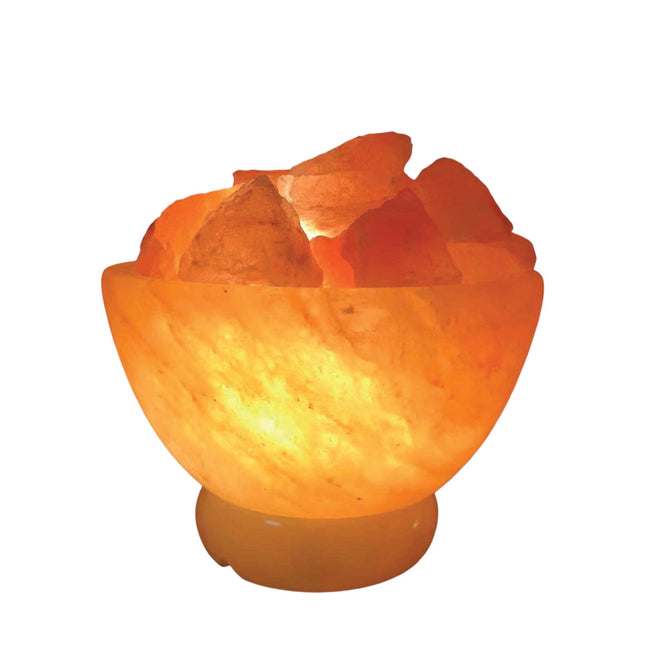 12V 12W Fire Bowl Himalayan Pink Salt Lamp with Carved Rock Crystal Light Bulb.