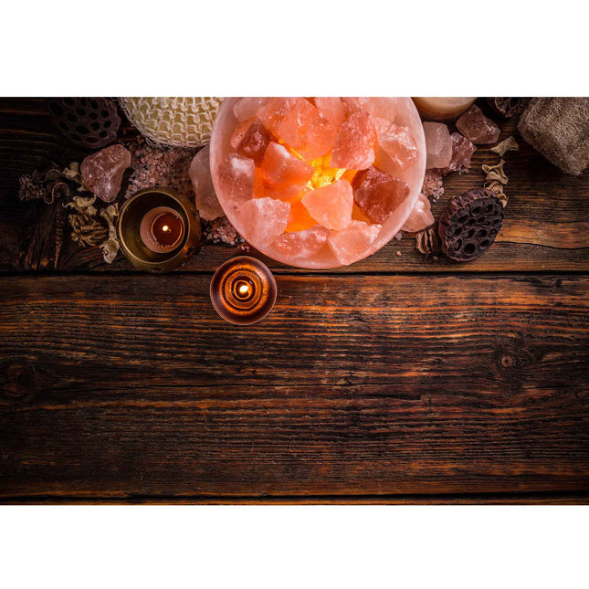 12V 12W Fire Bowl Himalayan Pink Salt Lamp with Carved Rock Crystal Light Bulb.